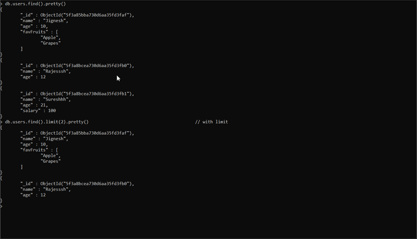 Find Operation with limit data