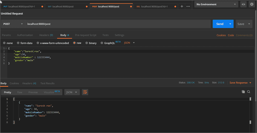 node crud post method request response