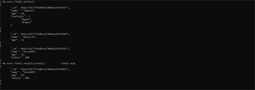 Find Operation with skips data