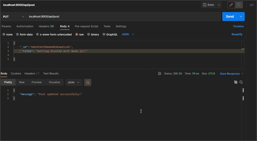 PUT API Node MongoDB